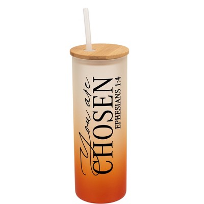 Elanze Designs You Are Chosen Vertical Walk in Faith Wrap-Around Design 25 Ounce Frosted Gradient Glass On-The-Go Coffee Travel Skinny Tumbler Mug