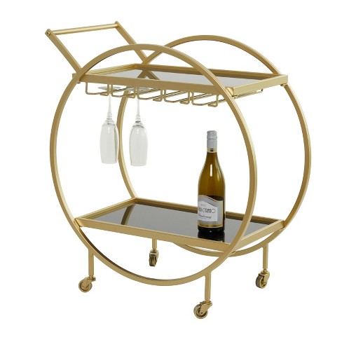 Round bar cart with wine online rack