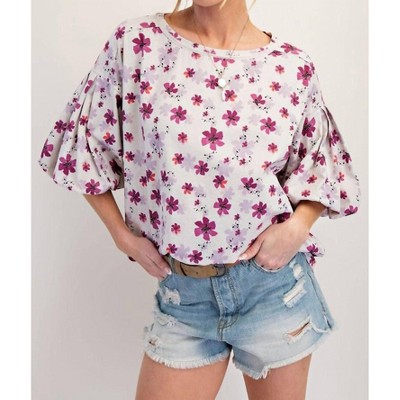 Women's Floral Printed Cotton Jersey Top - Easel