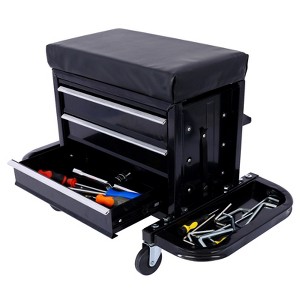 Heavy-Duty 350LB Rolling Tool Chest with 3 Drawers & Padded Mechanic Seat | Industrial Steel Garage Tool Cart w/ Magnetic Trays & Locking Casters - 1 of 4