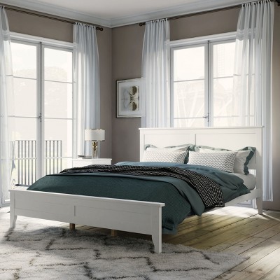 NicBex Modern White/Gray Platform Bed Frame with Headboard,Solid Wood Full/Queen/King Bed Frame with Slat Support,No Box Spring Required,Easy Assembly