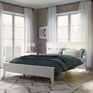 NicBex Modern White/Gray Platform Bed Frame with Headboard,Solid Wood Full/Queen/King Bed Frame with Slat Support,No Box Spring Required,Easy Assembly - 1 of 4