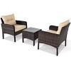 Costway 3PCS Outdoor Rattan Conversation Set Patio Garden Cushioned Sofa Chair Turquoise - image 3 of 4