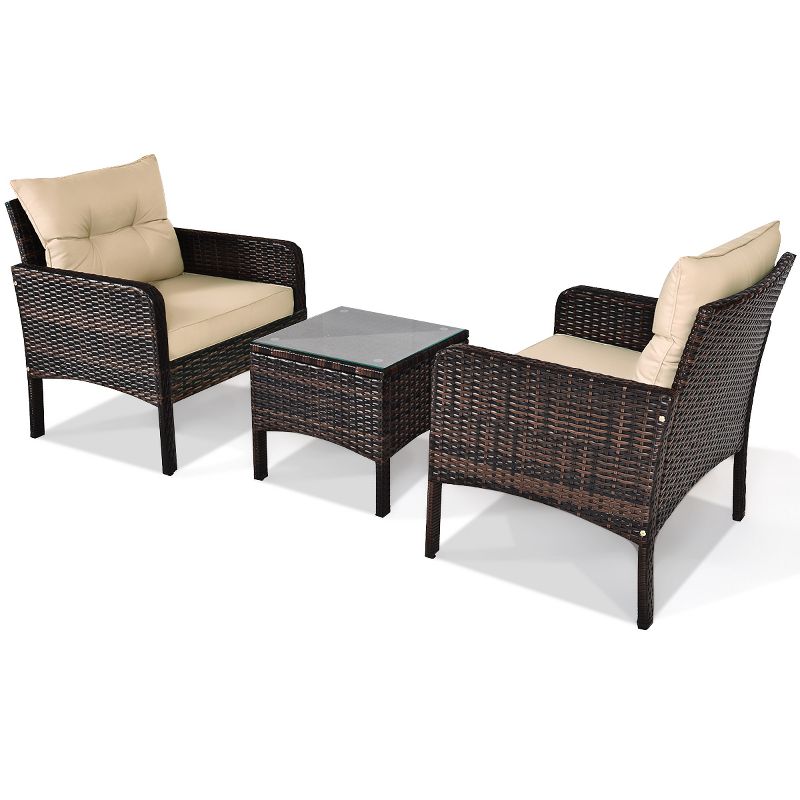Costway 3PCS  Patio Rattan Conversation Set Cushioned Sofa Chair for Garden, 4 of 14