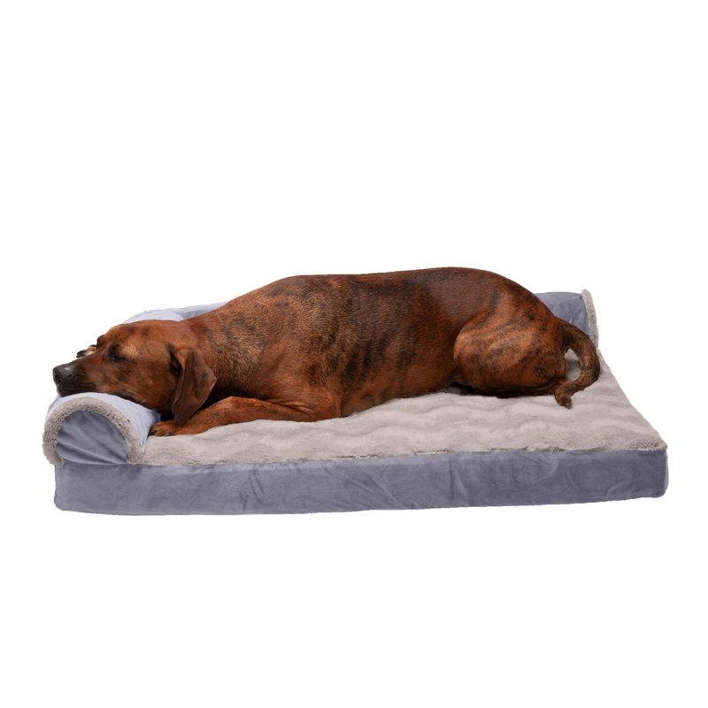 FurHaven Wave Fur & Velvet Deluxe Chaise Lounge Memory Foam Sofa-Style Dog Bed, 1 of 4