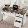 Fluted Home Office Desk Storage, 54" Modern Executive Desk with Charging Station, Wooden Computer Writing Desk with File Cabinet & Drawers for Study - 3 of 4