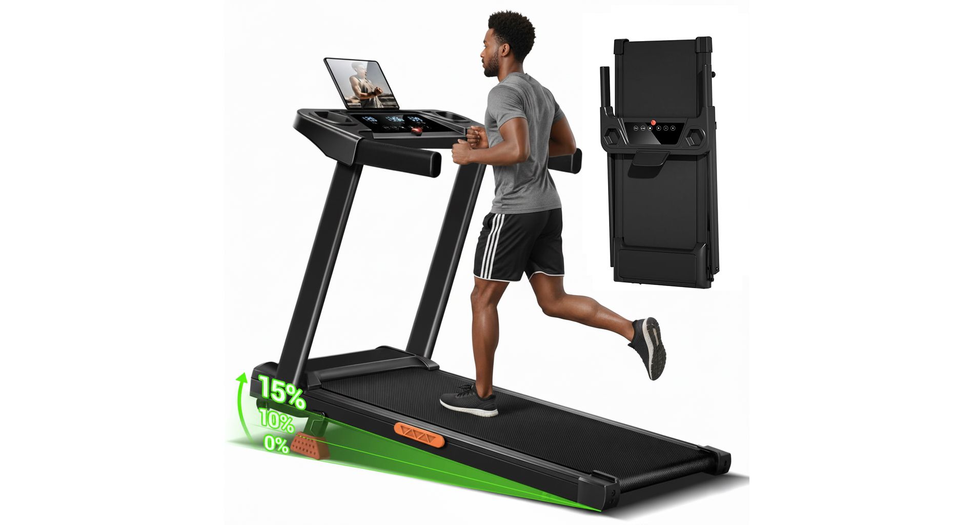 15% Incline Treadmill with Handle, 3-in-1 Portable Treadmills for Home and Office, Foldable Treadmills with 300 Lbs Weight Capacity