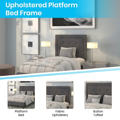 Roxbury Twin Dark Gray Tufted Upholstered Platform Bed