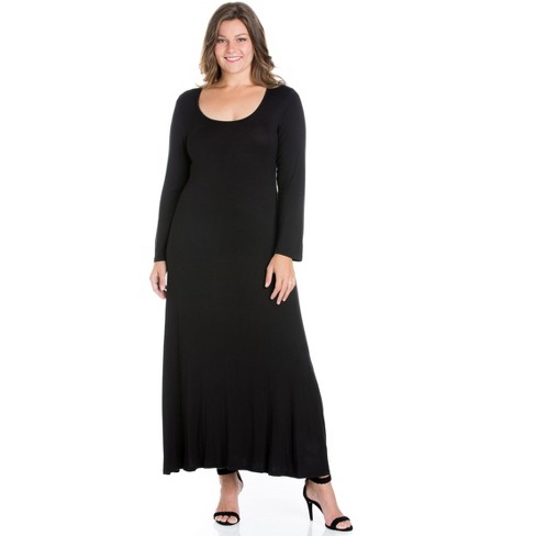 24seven Comfort Apparel Womens Plus Size Womens Long Sleeve Maxi  Dress-BLACK-2X