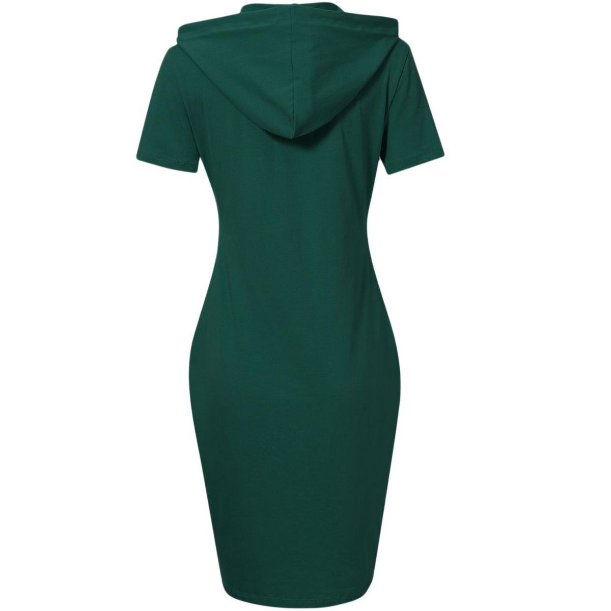 Women Short Sleeve Pocket Knee Length Slim Pullover Hoodie Dress - thumbnail 10