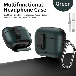 HTUTWOO for Airpods 4 Leather Case, All-Round Headphone Protective Cover, With Hidden Bracket, Magnetic Lock, Cleaning Kit for Man Women - 1 of 4