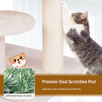 Natural Sisal and Plywood Cat Tree with Cozy Perch and Condo