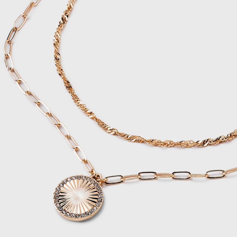 Gold 2 Row Pave Disk Necklace - A New Day&#8482; Gold, 5 of 8
