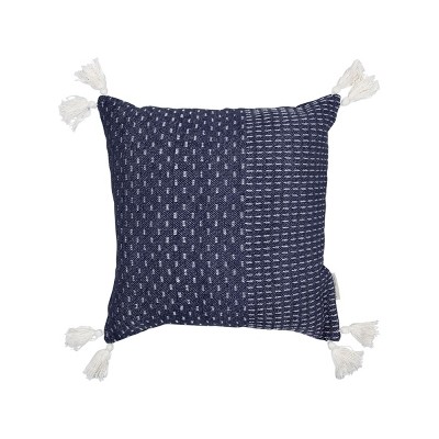 Blue Dot Patterned Hand Woven 18 x 18 inch Decorative Cotton Throw Pillow Cover With Insert and Hand Tied Tassels - Foreside Home & Garden