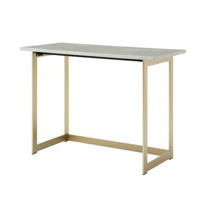 42" Contemporary Modern Faux Marble ComputerWriting Desk White Marble/Gold - Saracina Home