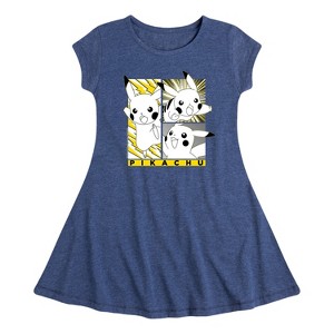 Girls' - Pokémon - Pikachu Panels Fit & Flair Cap Sleeve Dress - 1 of 3