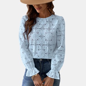 Women's Long Sleeve Embroidered Floral Eyelet Blouse Shirt - Cupshe - 1 of 4