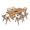 VYNXARIA 86.61 Inch Rectangular Waves Dining Table Set,Mid Century Modern Large Kitchen Set,Bohemian Dining Table with Rattan Weave for Restaurant - 2 of 4