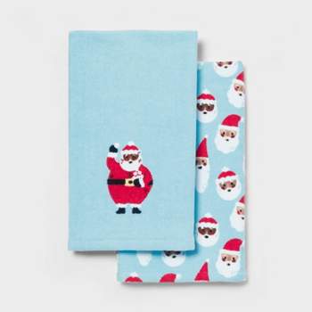 2pk Santa Christmas Hand Towel Blue - Wondershop™