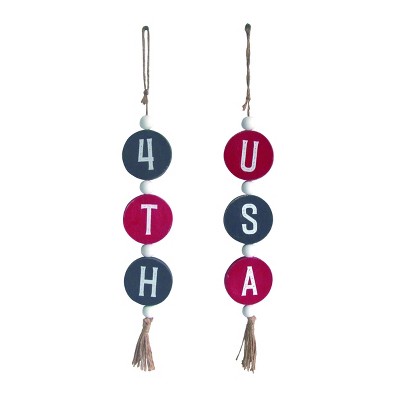 Transpac MDF Patriotic Bead Decor Set of 2 Patriotic Home Decorations