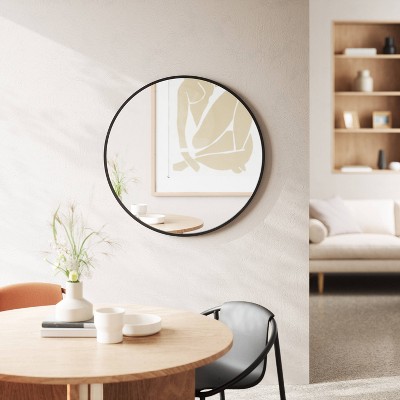 15'' Round Industrial Rubber-Trimmed Wood Wall Mirror