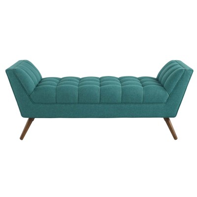 Modway Teal Mid-Century 53" Fabric Bench with Tapered Wood Legs