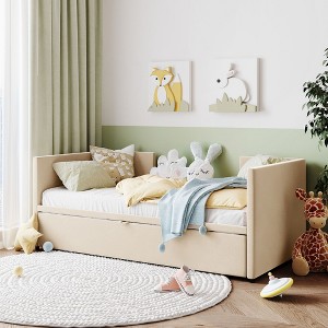 NicBex Twin Size Daybed with Trundle Upholstered Day Bed Frame 81" Daybed with Adjustable Trundle for Living Room - 1 of 4