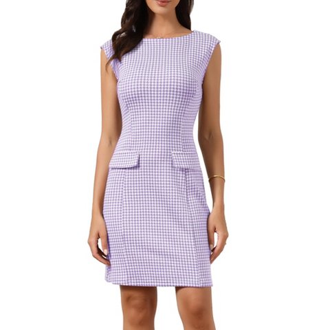 Женские платья INSPIRE CHIC Women's Plaid Sleeveless Boat Neck Vintage Houndstooth Work Dresses Small Purple