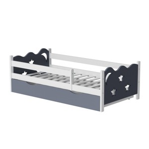 TopComfy Beds Kids Wooden Bamboo Bed Frame with Star Moon Decoration 8 Slats Support Toddler Bed Easy Assembly for Kids, White, 61.42"*33.85"*20.87" - 1 of 4