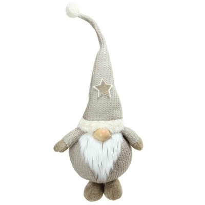 Northlight 29.5" Gray and White Plush and Portly Champagne Gnome Christmas Tabletop Figure