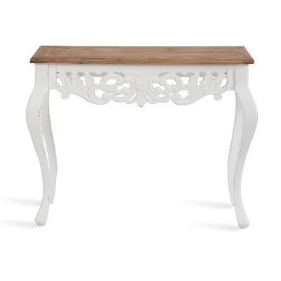 Antonella Rustic Brown and White Carved Wood Console Table
