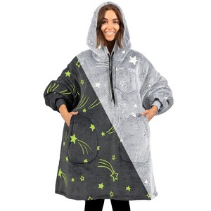 PAVILIA Wearable Blanket Hoodie Adults, Faux Shearling Cozy Oversized Hooded Sweatshirt, Warm Fleece Two Pockets - 1 of 4
