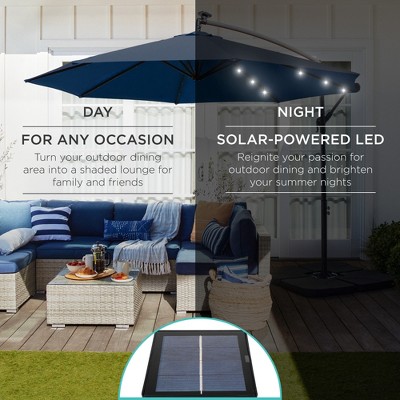 10ft Navy Blue Solar LED Offset Patio Umbrella with Adjustable Tilt