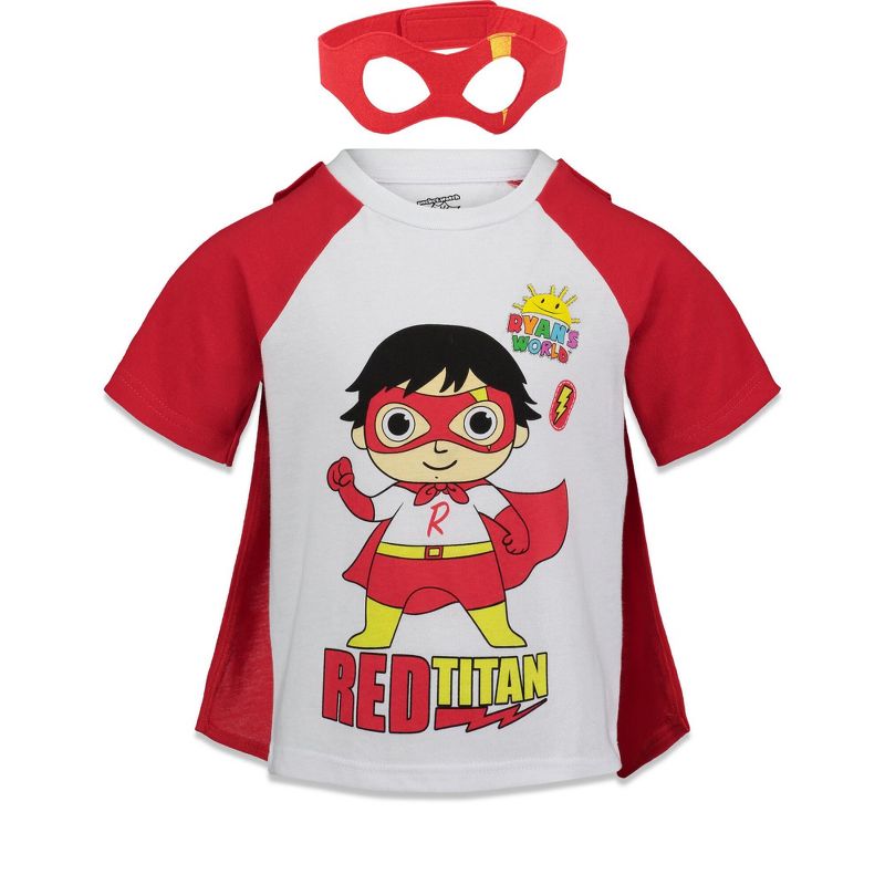 RYAN'S WORLD Ryans World Red Titan Cosplay T-Shirt Cape and Mask 3 Piece Outfit Set Toddler , 1 of 8