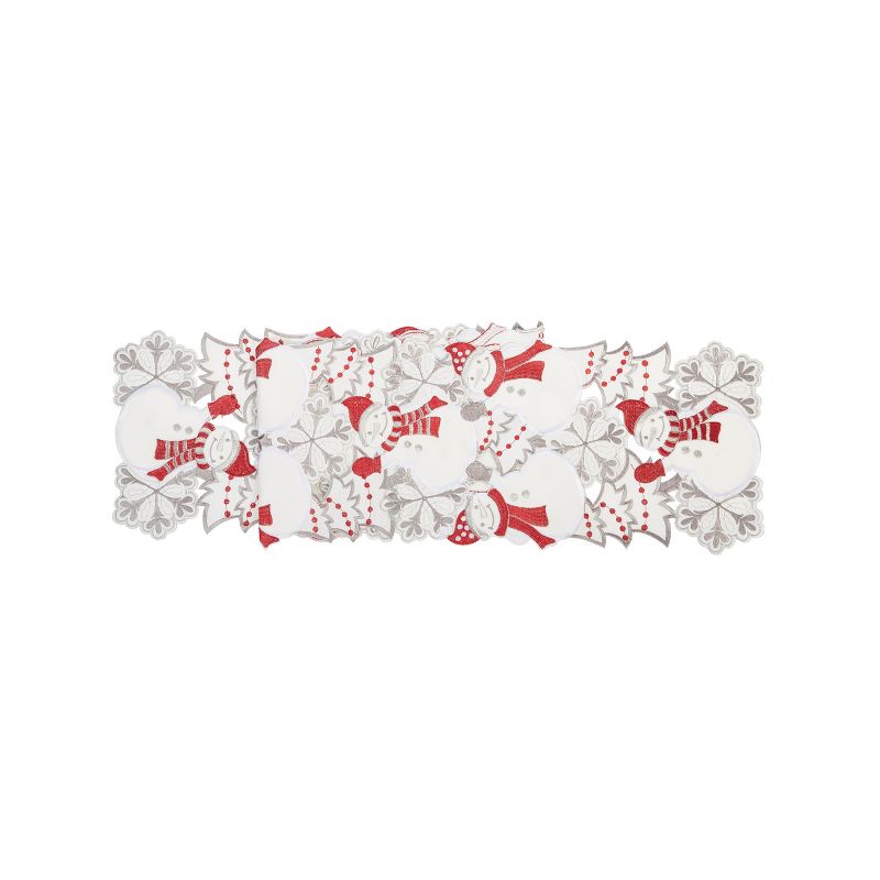 C&F Home Christmas Holiday White Snowmen with Red Scarf and Silver Snowflakes Die Cut Table Runner 68" X 12" Cotton Machine Washable Table Runner, 1 of 5