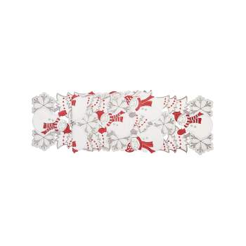 C&F Home Christmas Holiday White Snowmen with Red Scarf and Silver Snowflakes Die Cut Table Runner 68" X 12" Cotton Machine Washable Table Runner