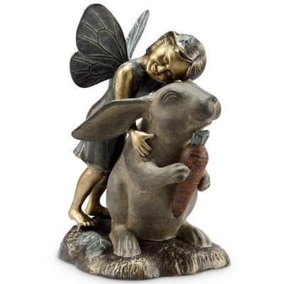 SPI Home Happiness Garden Sculpture with Fairy and Rabbit for Whimsical Outdoor Decor