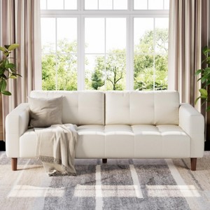 3-Seater Sofa Couch, 83" Wide Faux Leather Sofa Couch with Spring Cushion, Modern Sofa with Deep Seats and 2 Removable Back Cushions - 1 of 4