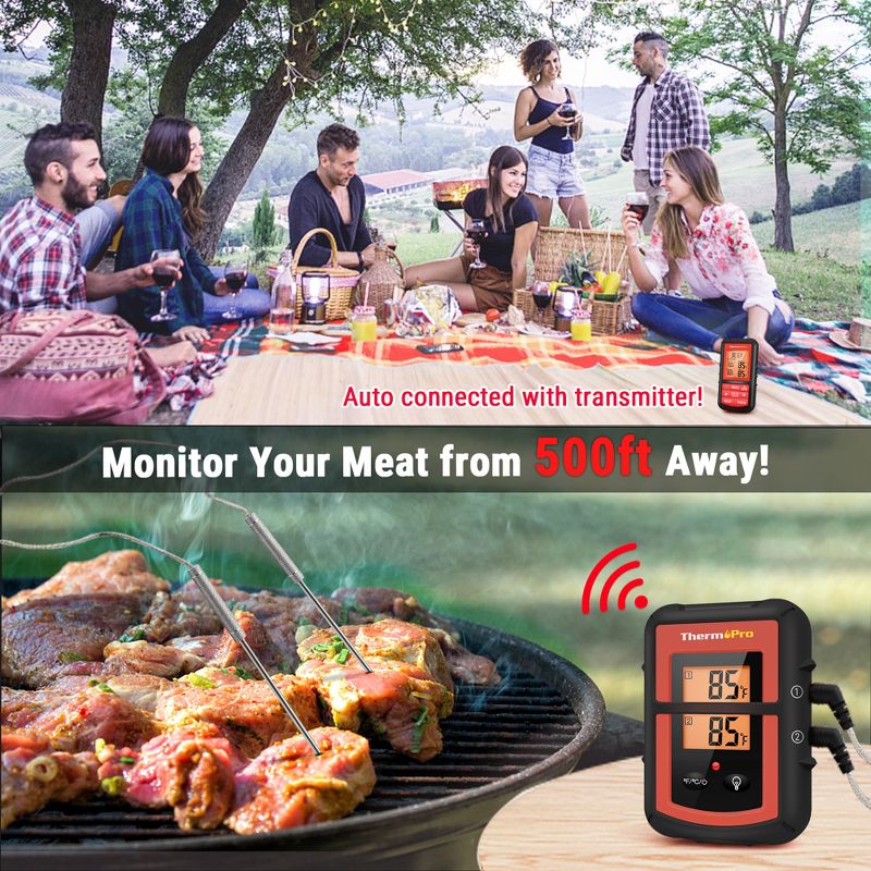 ThermoPro TP20BW Remote Meat Thermometer with Large LCD Display and Dual Stainless steel probes for Grilling Smoker BBQ Thermometer, 3 of 10