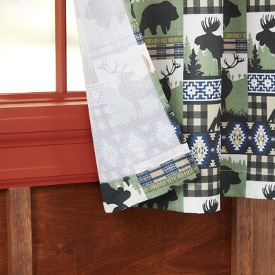 Green and Blue Rustic Plaid Moose Lodge Curtain Panel Pair