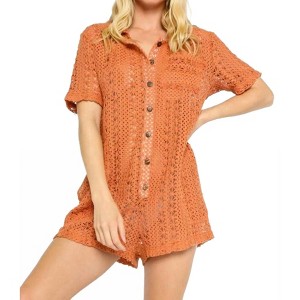 Women's Aaliyah Crochet Romper - OLIVACEOUS - 1 of 4