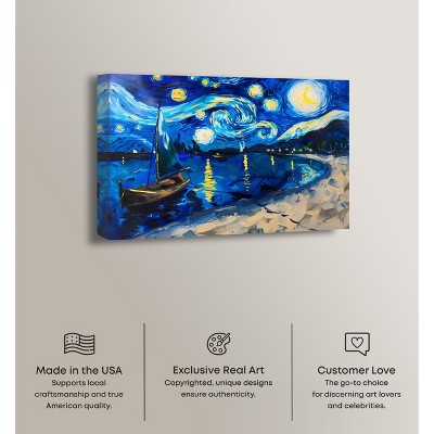Whimsical Night Sail Blue and Yellow Canvas Wall Art, 15" x 10"