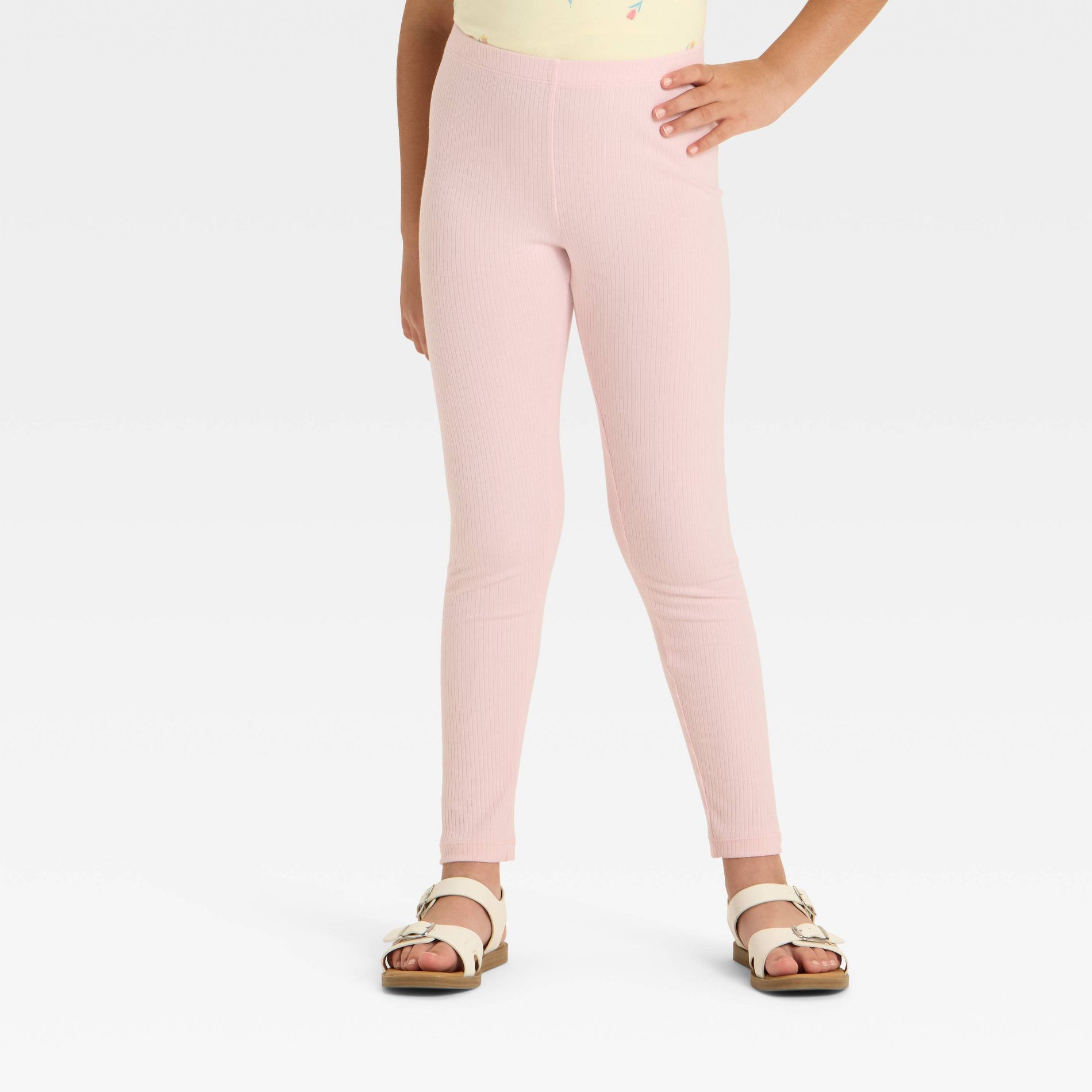 Girls' Ribbed Leggings - Cat & Jack™ Soft Pink L
