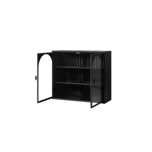 FONTOI 27.56" Glass Doors Modern Two-door Wall Cabinet with Three-tier Storage for Entryway Living Room, Bathroom, Black, 9.06"*23.62"*27.56" - 1 of 4