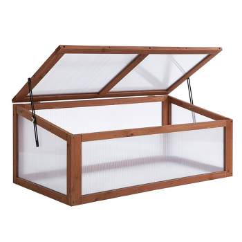 Outsunny Wooden Framed Greenhouse Polycarbonate Cold Frame Grow House Outdoor Raised Planter Box Protection, PC Board, Brown, 39" x 26" x 16"