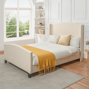 GDFStudio Bloor Teddy Velvet Upholstered Wood Bed with 49" Headboard  and 27" Footboard - 1 of 4