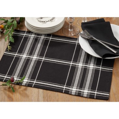 Black and White Cotton Plaid Rectangle Placemats, Set of 4