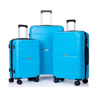 FURNIinspire Bag and Luggage Sets Hard Shell Suitcase Set 3 Piece Lightweight Travel Luggage with Wheels Side Hook, Blue, 18.7"*18.7"*30.51"