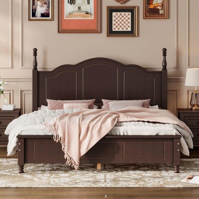 Streamdale Queen Size Wood Platform Bed Frame, Retro Style Platform Bed With Wooden Slat Support