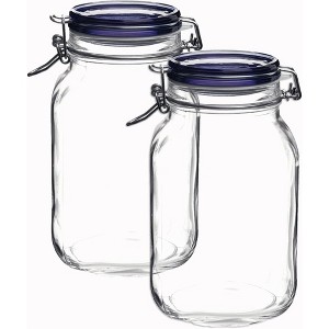 Bormioli Rocco Fido Jar with Blue Lid - Set of 2, Made of Premium Quality Italian Glass, Airtight Seal with Gasket - 1 of 4